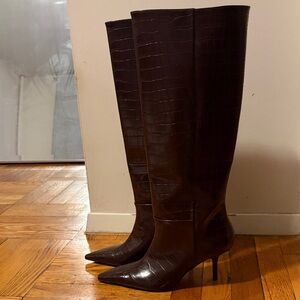 Zara Faux Leather Burgundy Croc Boots